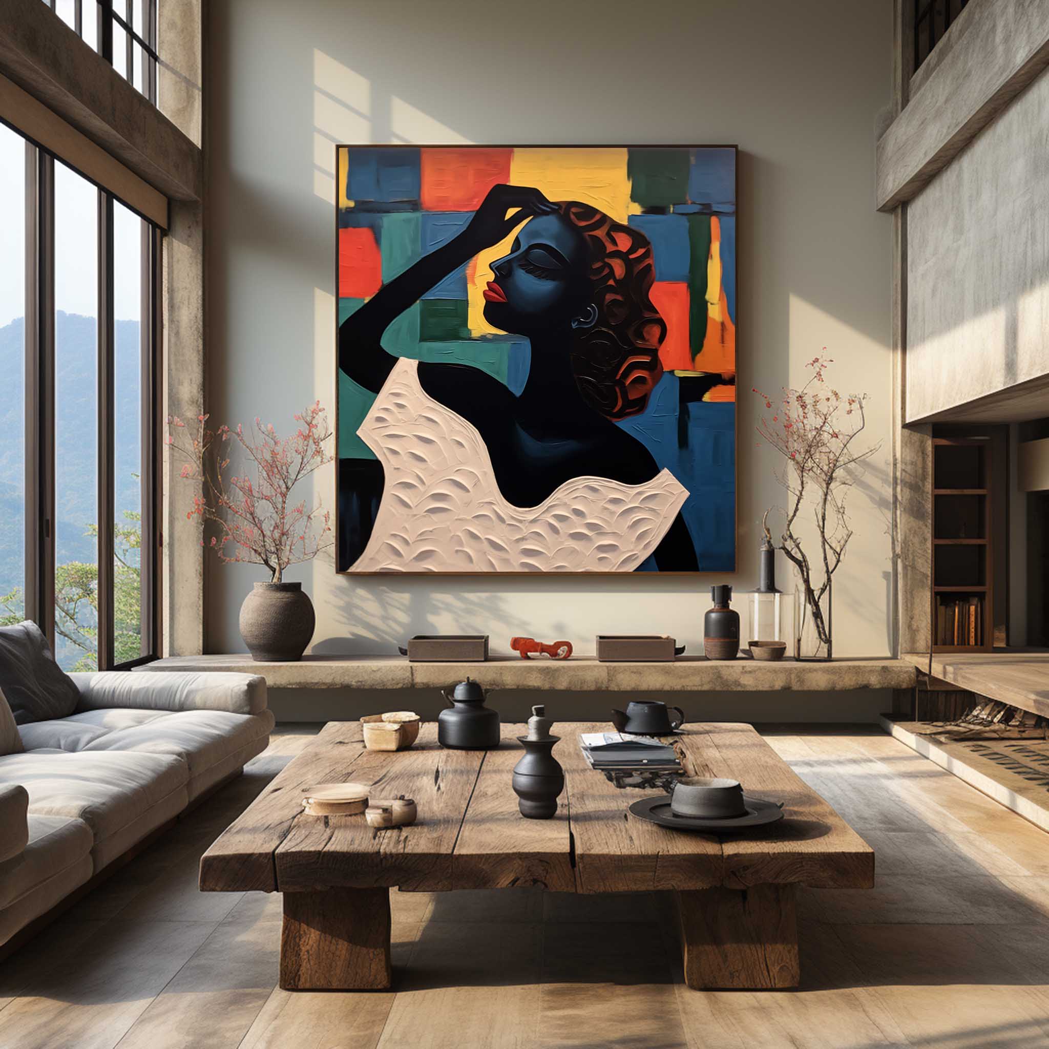 Vibrant Cubist Portrait of a Woman Painting