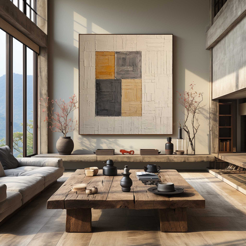 Wabi-Sabi Wall Art Textured Geometric Block