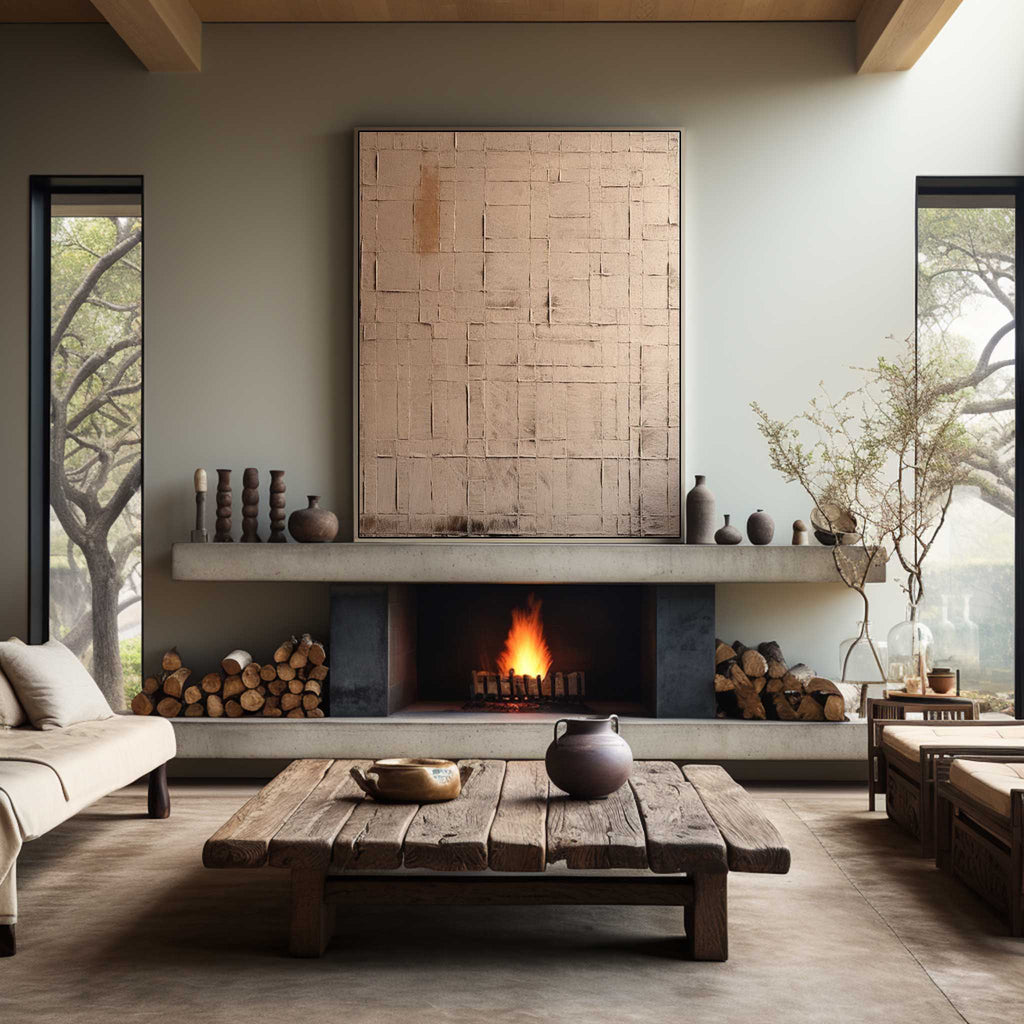 Wabi-Sabi Neutral Grid Texture Painting