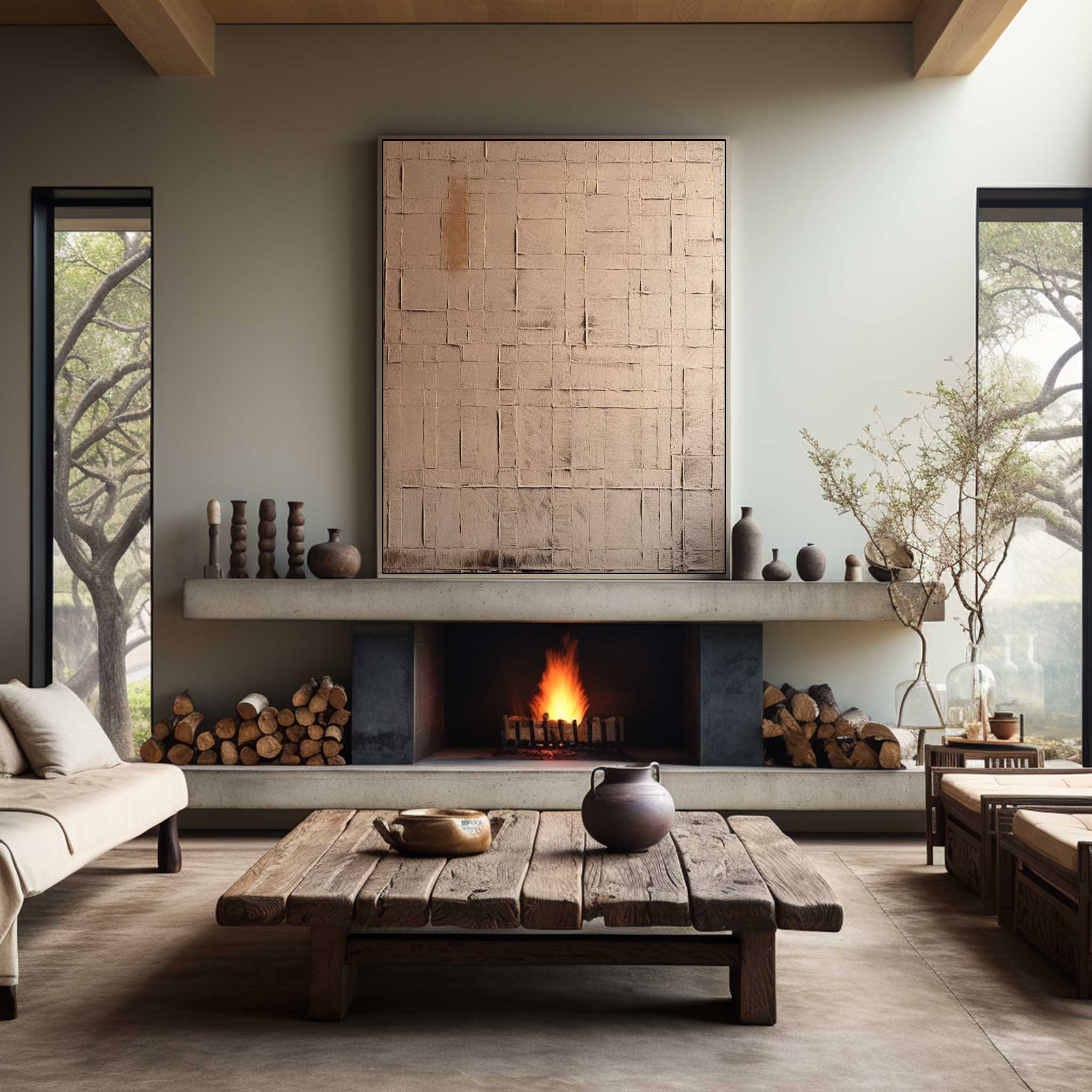 Wabi-Sabi Neutral Grid Texture Painting