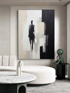 Minimalist Solitary Figure Oil Painting Black Beige Wall Art