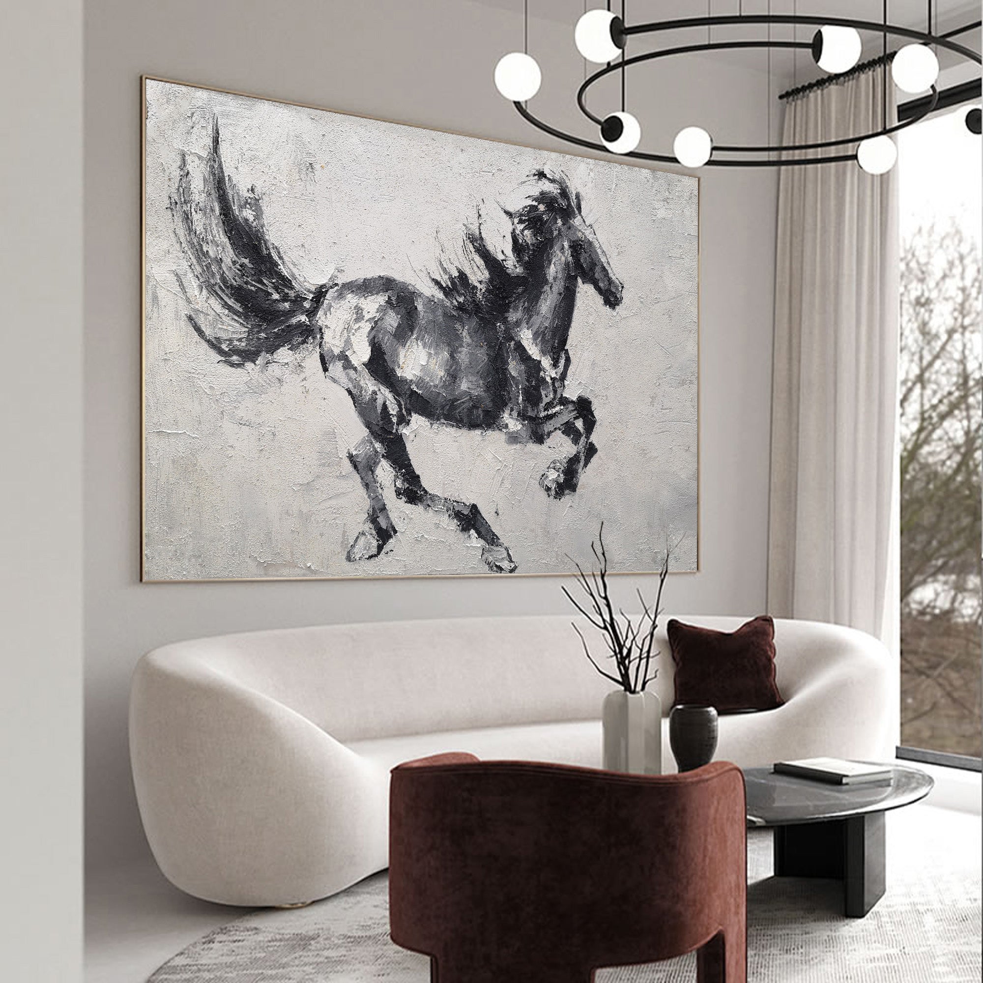Monochrome Running Horse Oil Painting