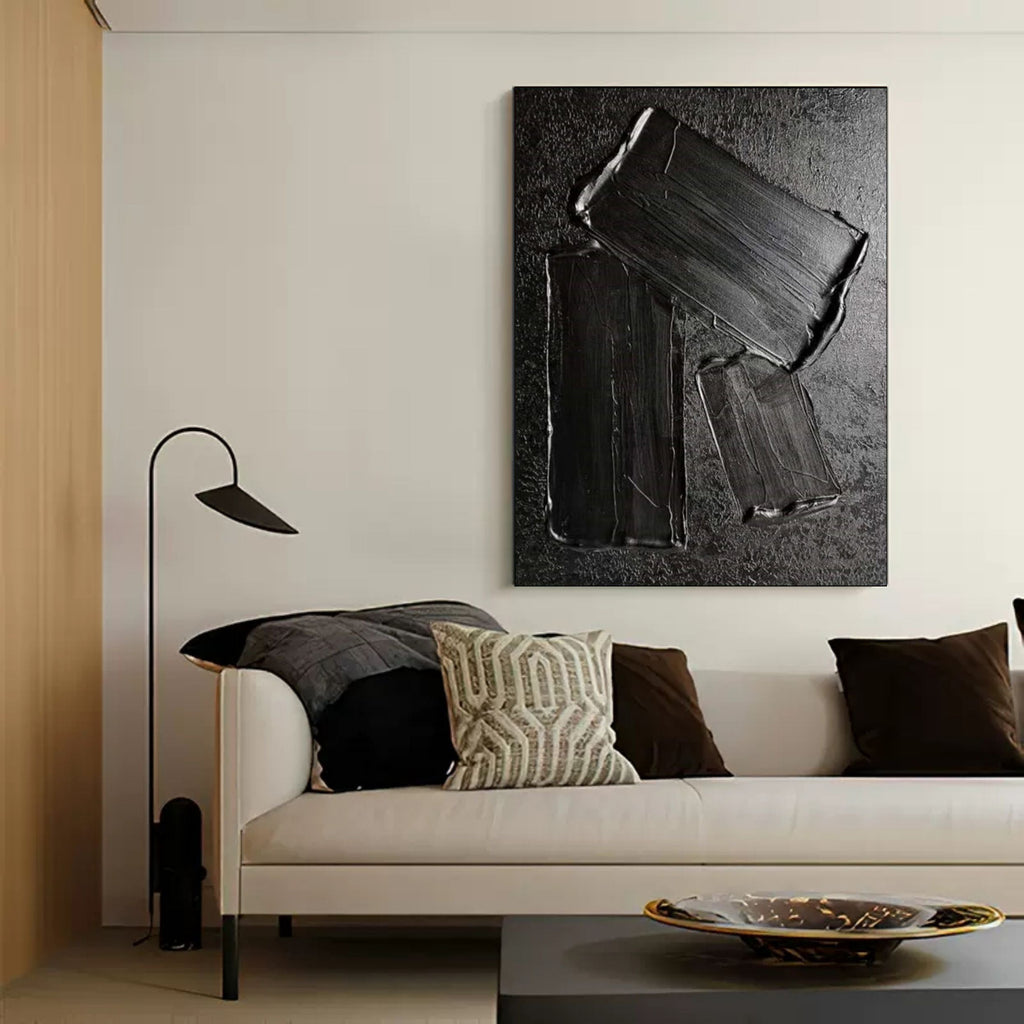 Wabi-Sabi Black 3D Block Textured Abstract Wall Art
