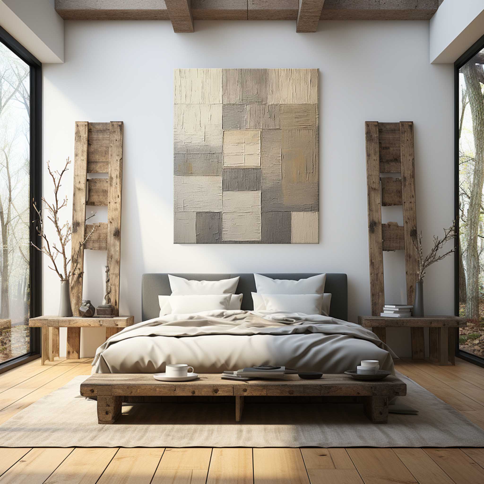 Neutral Geometric Abstract Bas-Relief Painting