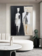 Minimalist Geometric Figure Diptych Oil Painting
