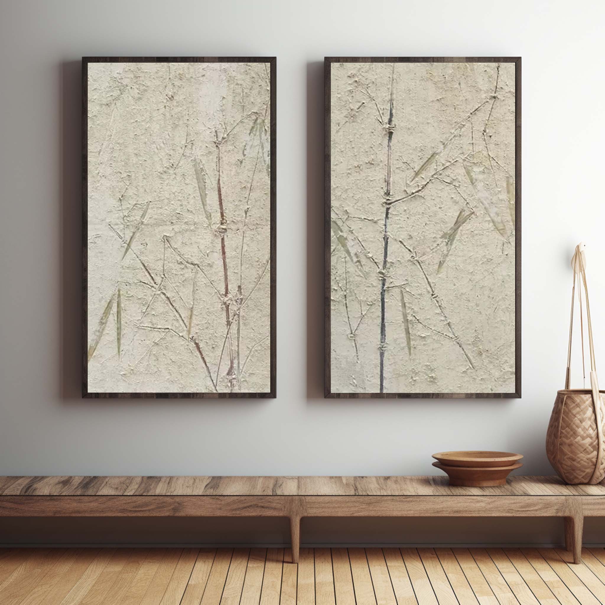 Wabi-Sabi Bamboo Diptych Bas-Relief Painting Set
