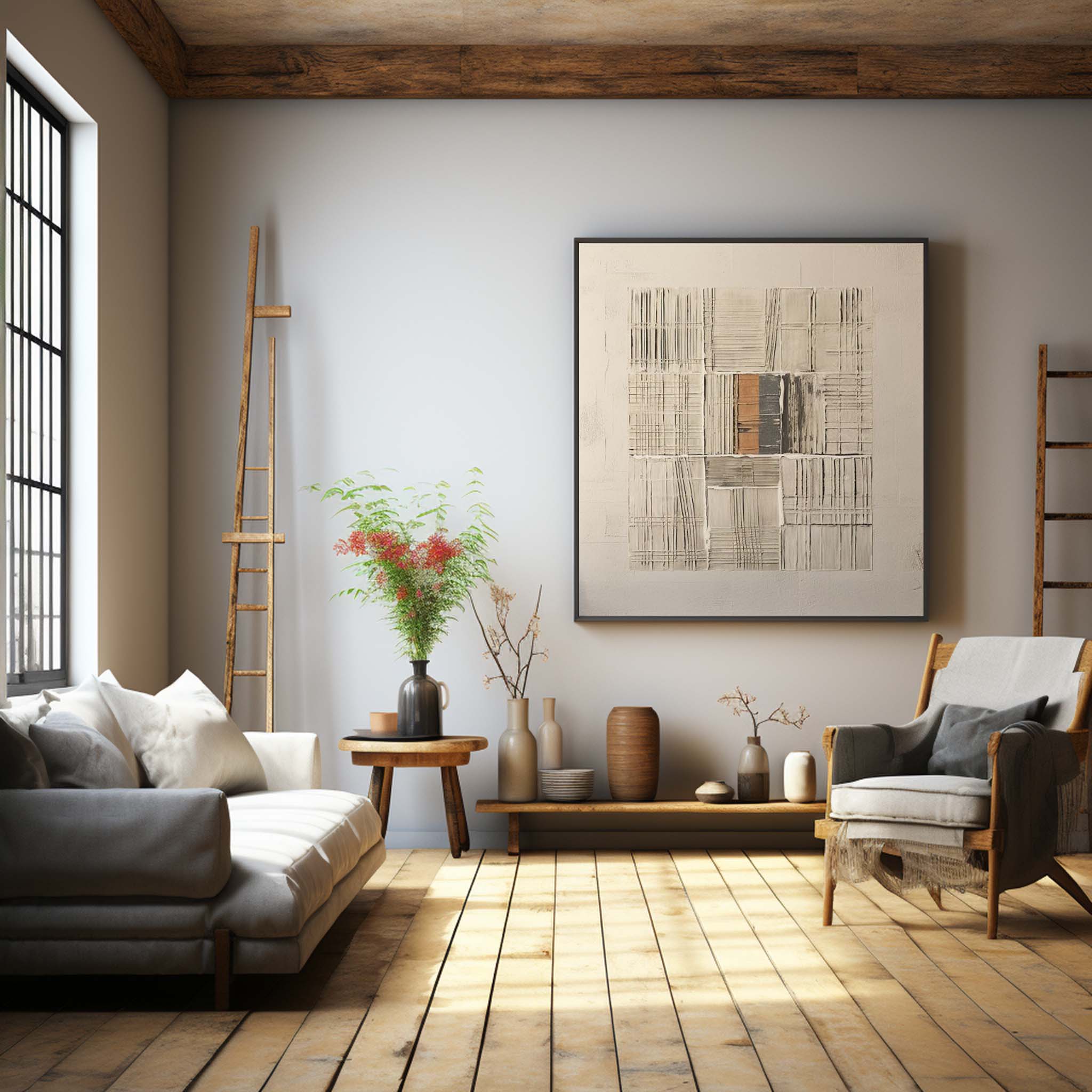 Neutral Geometric Textured Painting