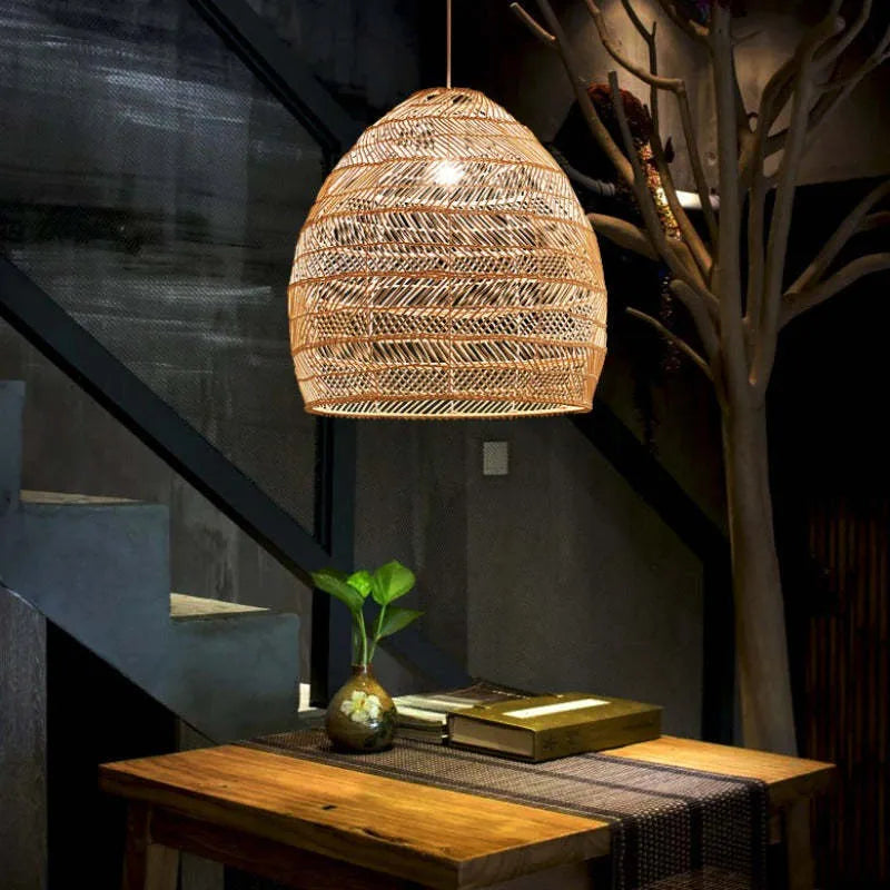 Lian Rattan Bamboo Lampshade Hand Knitted Pendant Light