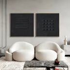 Minimalist Black Bas-Relief Diptych Painting Set Of 2