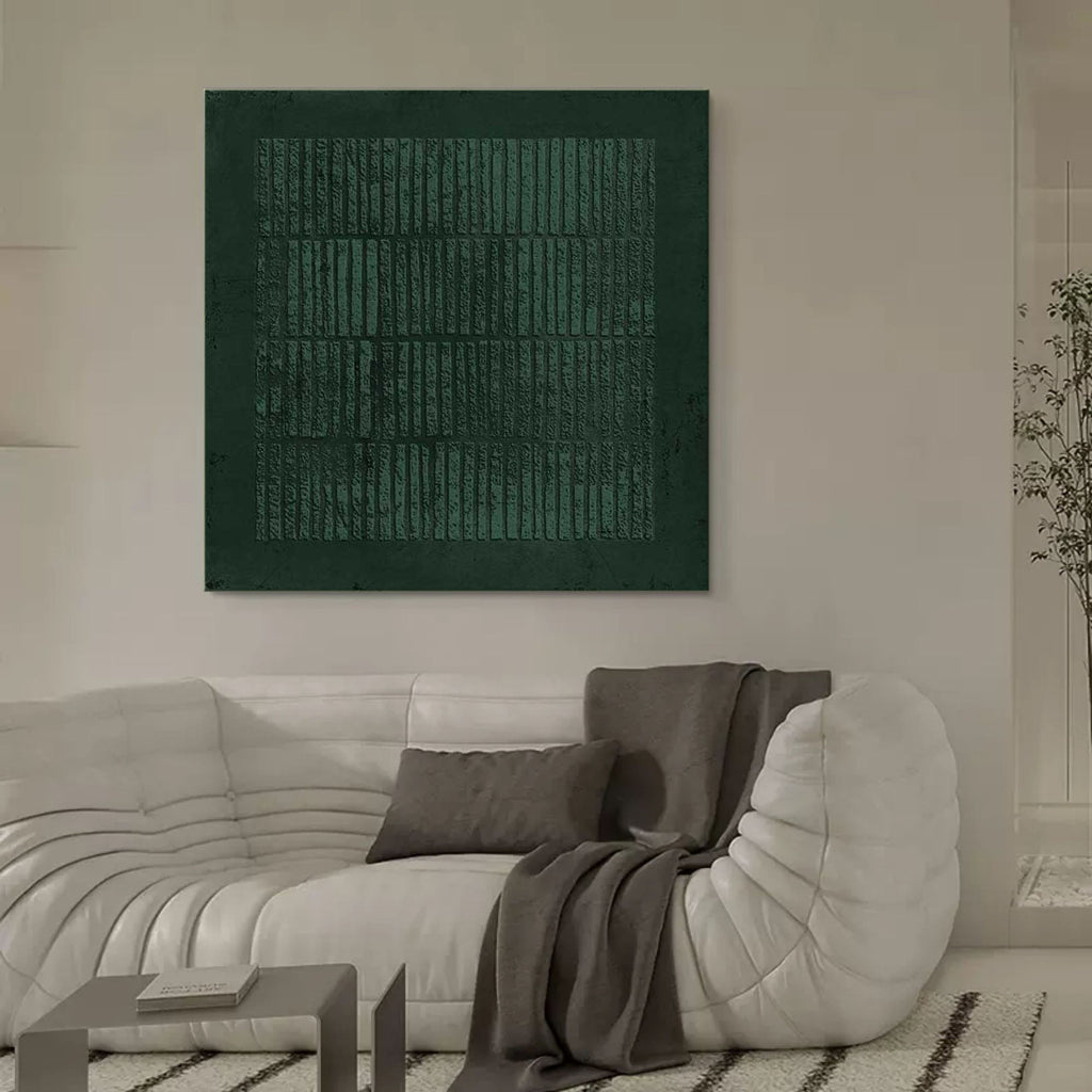 Deep Emerald Textured Vertical Strip Abstract Oil Painting