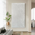 Vertical White Feather Texture Wall Art Minimalist Wabi Sabi