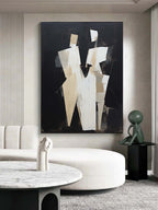 Cubist Style Couple Figure Oil Painting Black Beige
