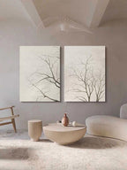 Set Of 2 Neutral Bare Tree Diptych Painting Textured