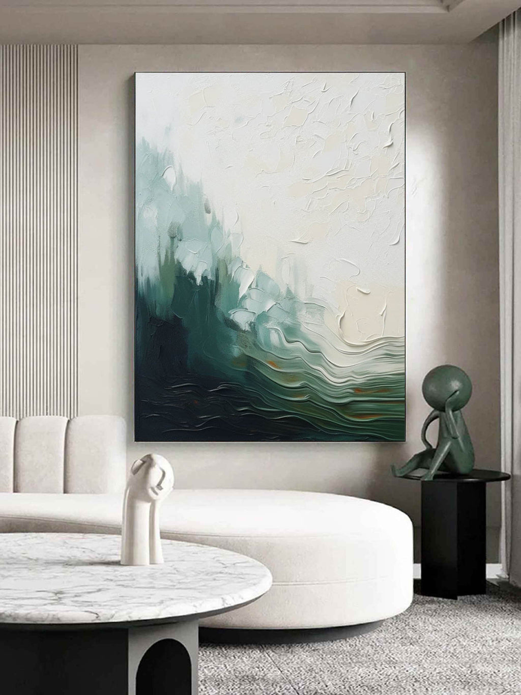 Emerald Ocean Wave Impasto Painting