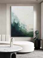 Emerald Ocean Wave Impasto Painting