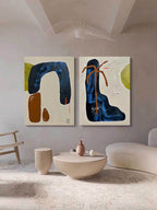 Set Of 2 Diptych Wall Art Set Blue Brown Organic