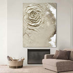 Wabi-Sabi 3D Textured Neutral Tone Rose Oil Painting
