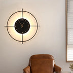 Glint Modern Clock Round Wall Lamp, Gold/Black