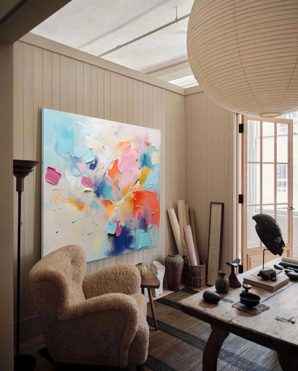 3D Textured Painting Vibrant Pastels Modern Wall Art