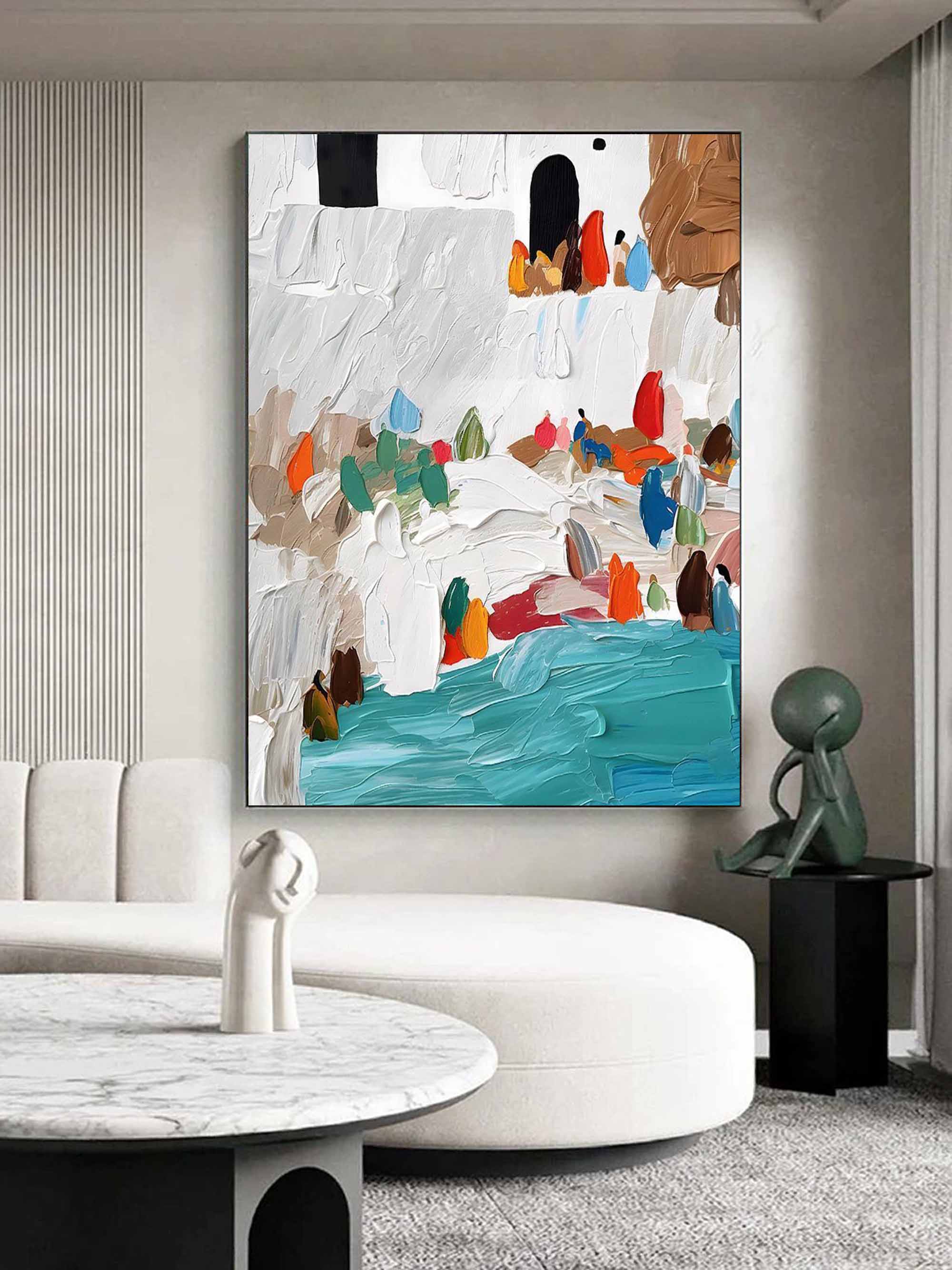 Mediterranean Coastal Village Impasto Painting