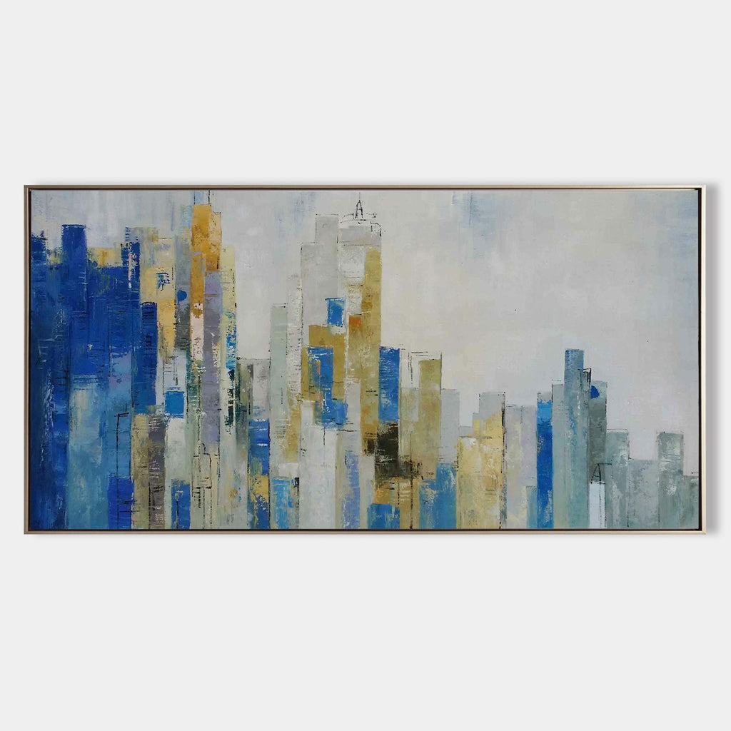 Abstract Cityscape Painting Blue & Gold