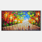 Vibrant Autumn Cityscape Impasto Painting