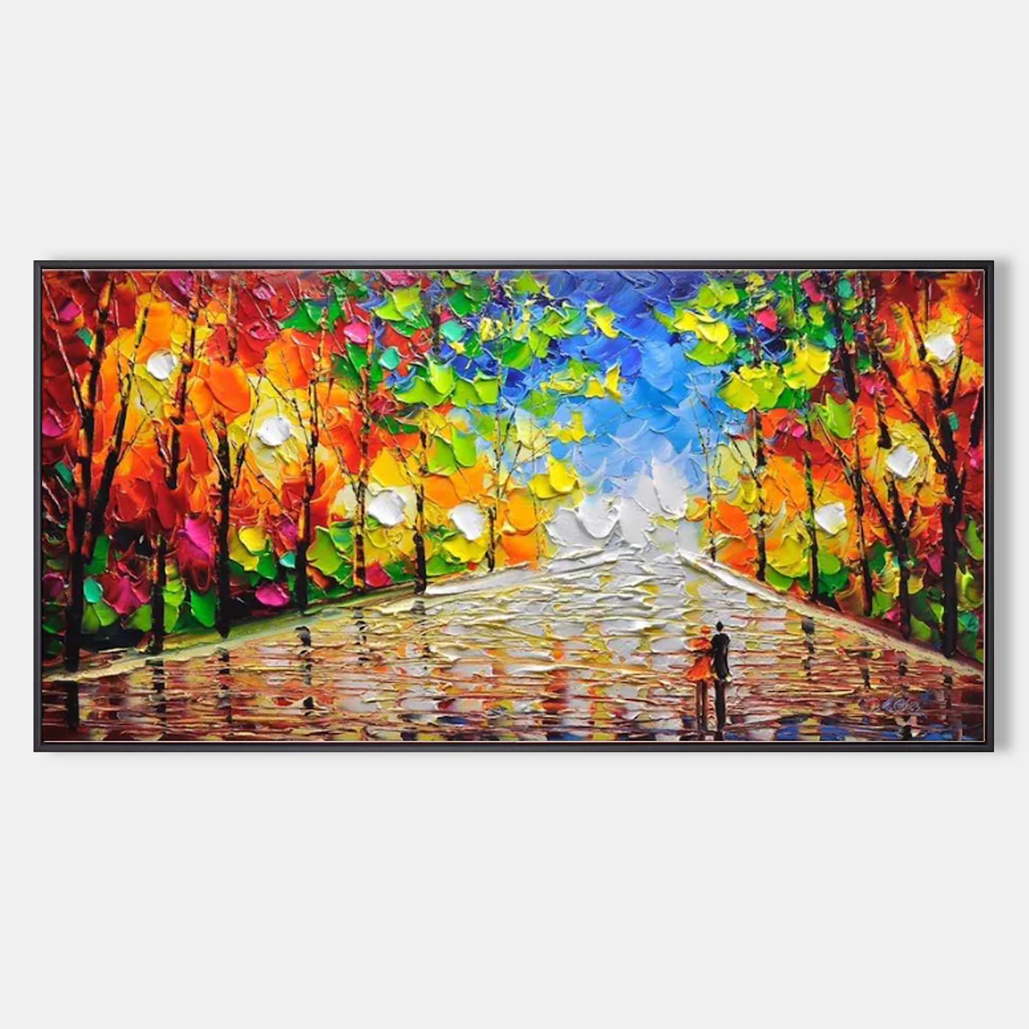 Vibrant Autumn Cityscape Impasto Painting