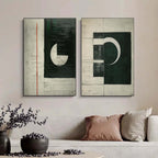 Tactile Two-Piece Geometric Oil Painting Black White