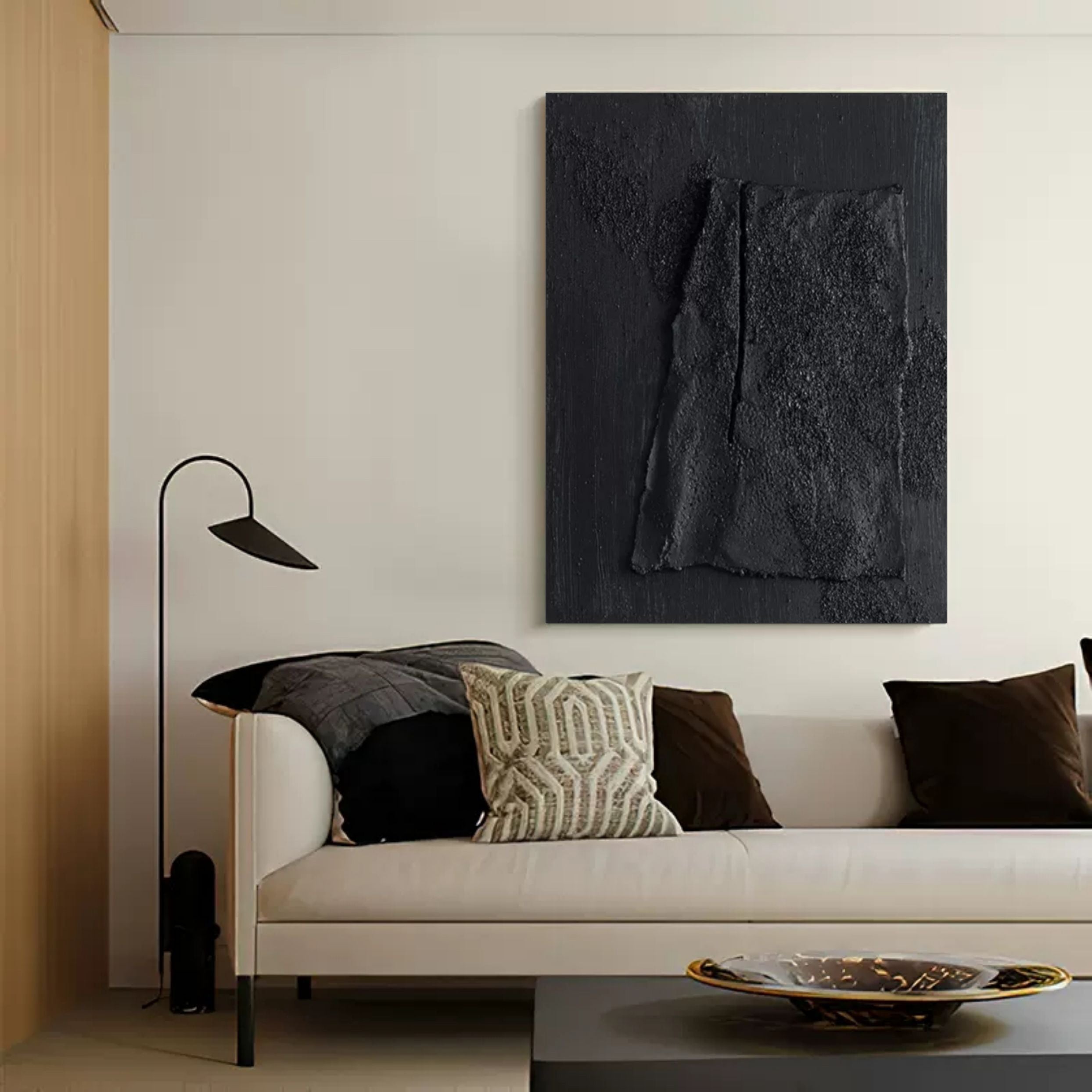 Monochrome Black Textured Abstract Painting