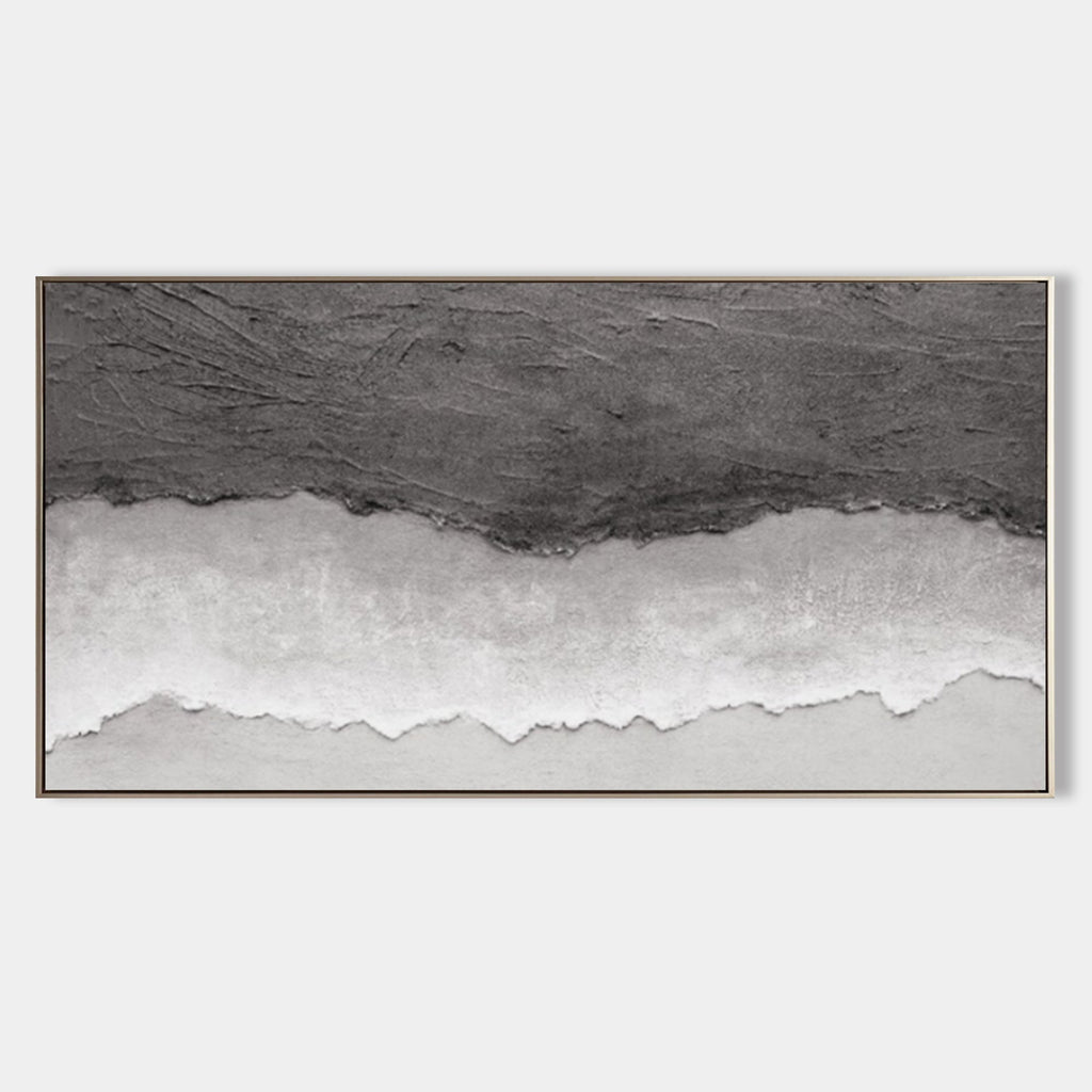 Monochrome Coastal Horizon Bas-Relief Painting