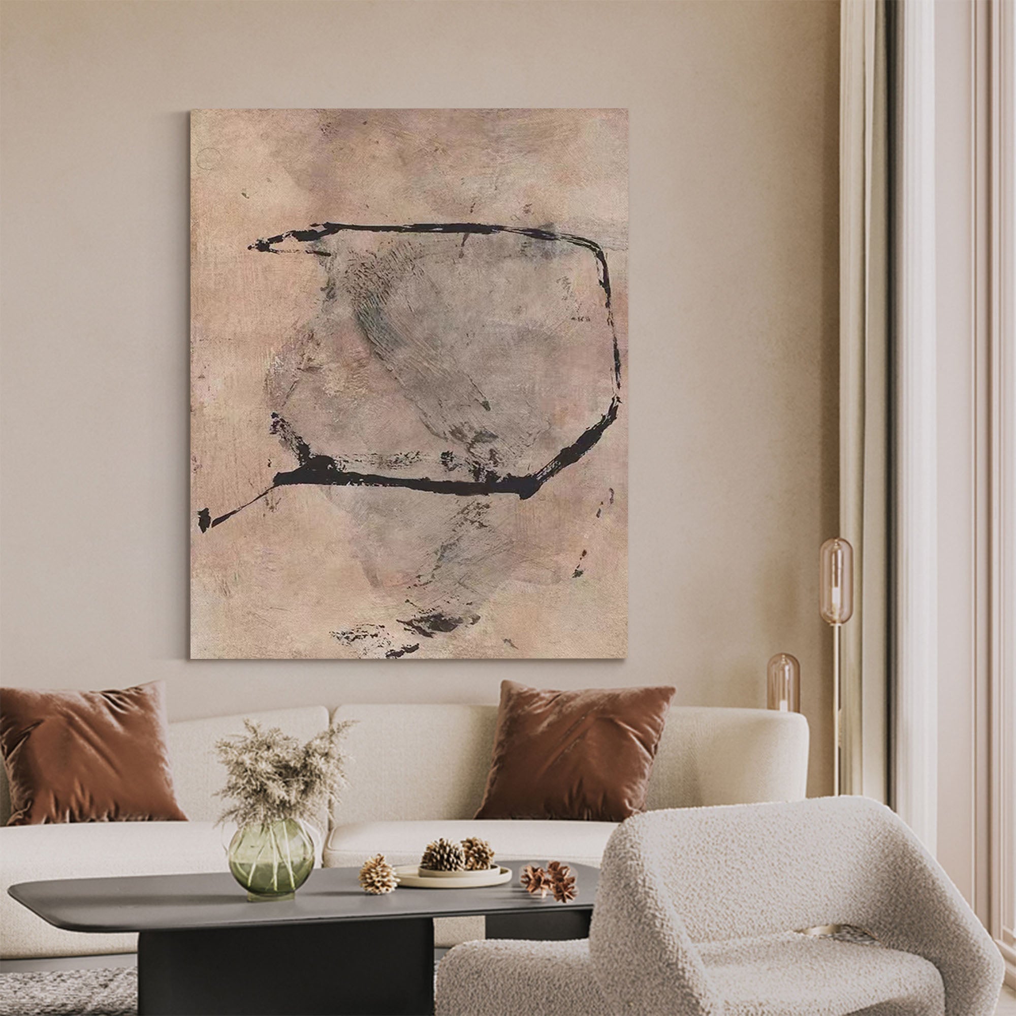 Minimalist Beige Abstract Painting Vertical