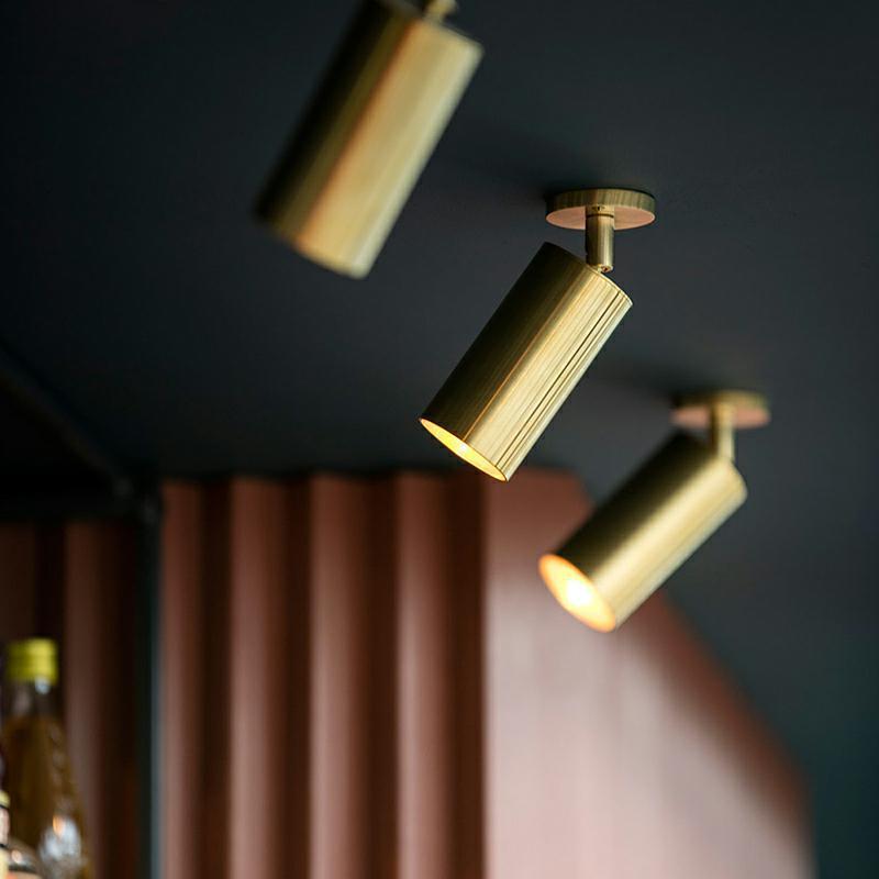 Aria Moderno Gold Cylinder Spotlight Background Flush Mount Ceiling Light, Metal