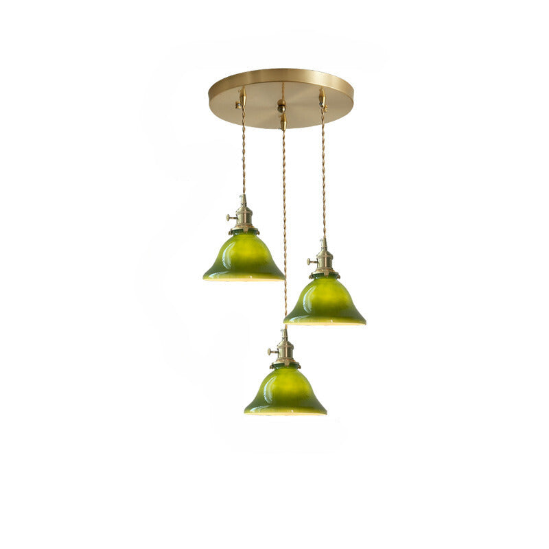 Valentina Rustic Vintage LED Pendant Light Green Copper Glass Dining Room