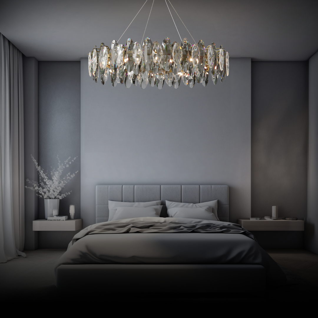 Kristy Crystal Chandelier LED Elliptical Glass/Metal Gold Living Room