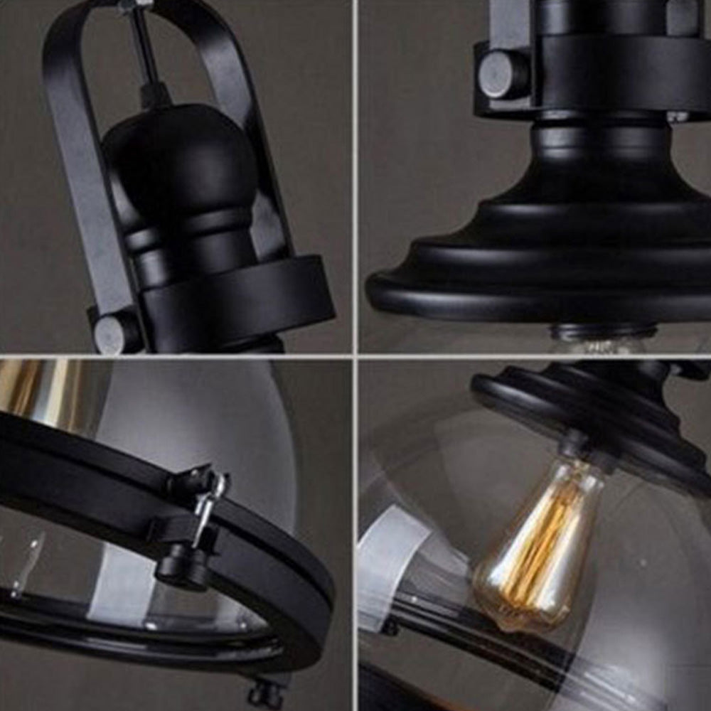 Silva Vintage Hemispherical Glass Pendant Light, Black