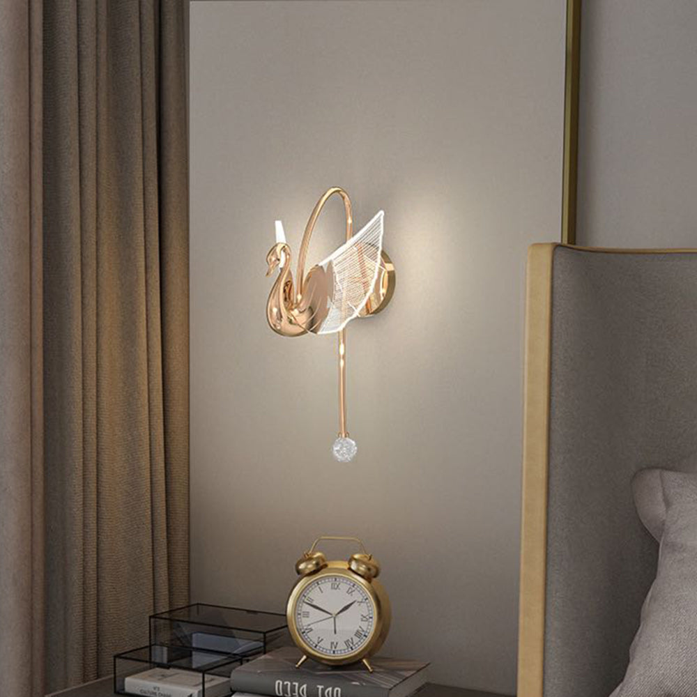 Arisha Art Deco Swan /Metal Wall Lamp, Gold/Rose Gold