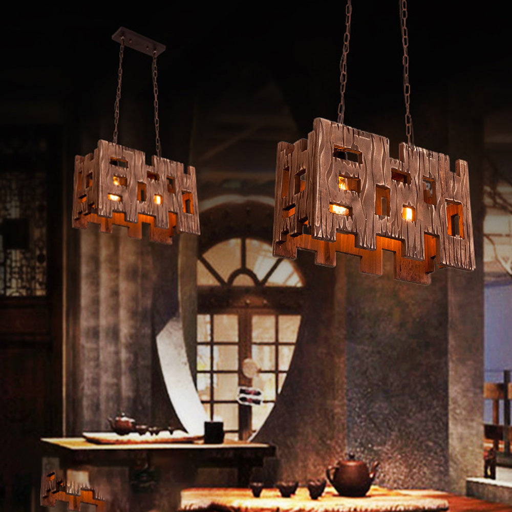 Epoch Rectangular Metal & Wood Pendant Light
