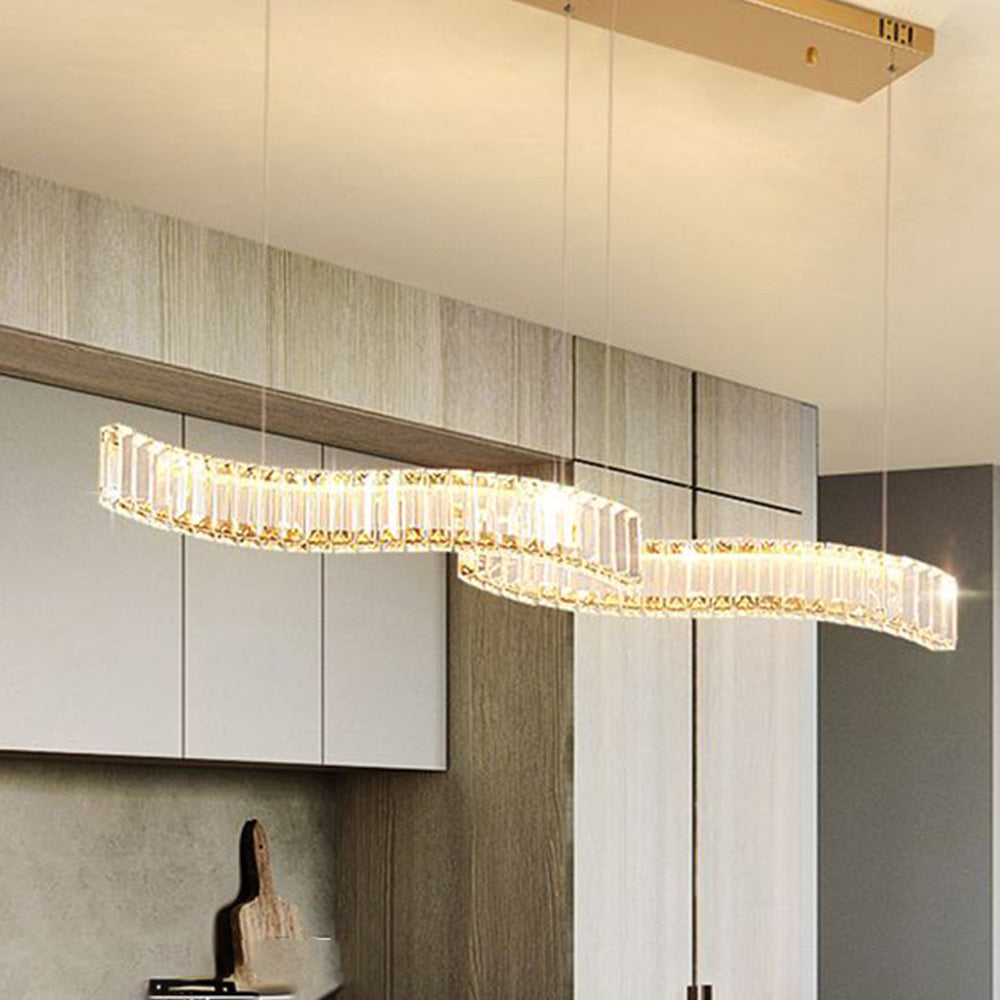 Kristy Luxury Wave Crystal/Metal Pendant Light, Silver/Gold