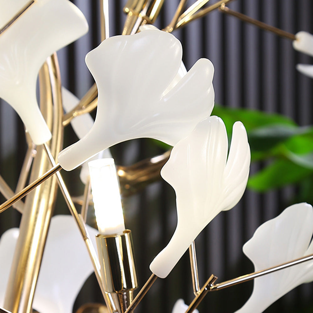 Olivia Floor Lamp Leaf Artistic, Ceramic/Metal, White/Gold, Study
