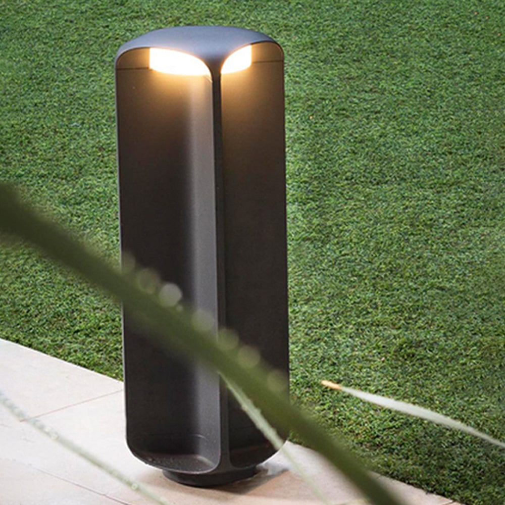 Ray Minimalist Cylinder Outdoor Floor Lamp, Metal/Glass, Black