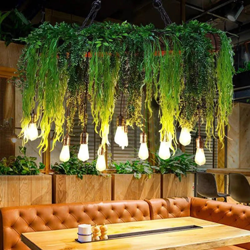 Ritta Natural Decorative Rectangular Plant Metal Pendant Light Green