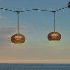 Ray Retro Lantern Gold Pendant Light, Bamboo/