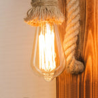 Epoch Vintage Rectangular LED Wall Light, Wood/Hemp Rope, Dining Room