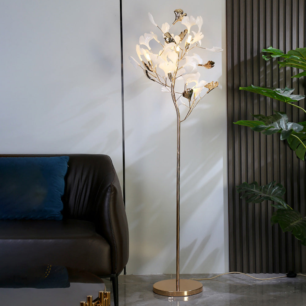 Olivia Floor Lamp Leaf Artistic, Ceramic/Metal, White/Gold, Study