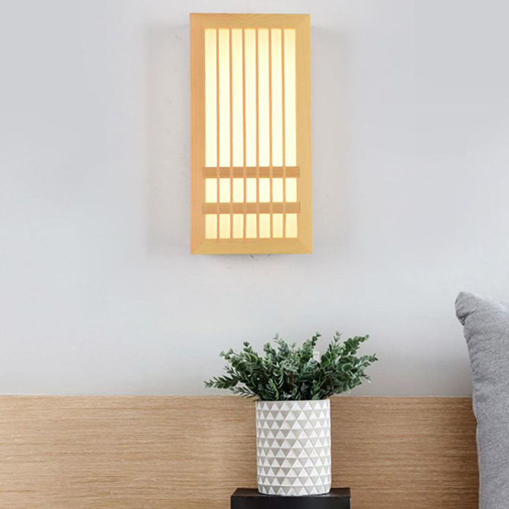Muto Wall Lamp Rectangular Rustic, Wood/, Log Color, Bedroom