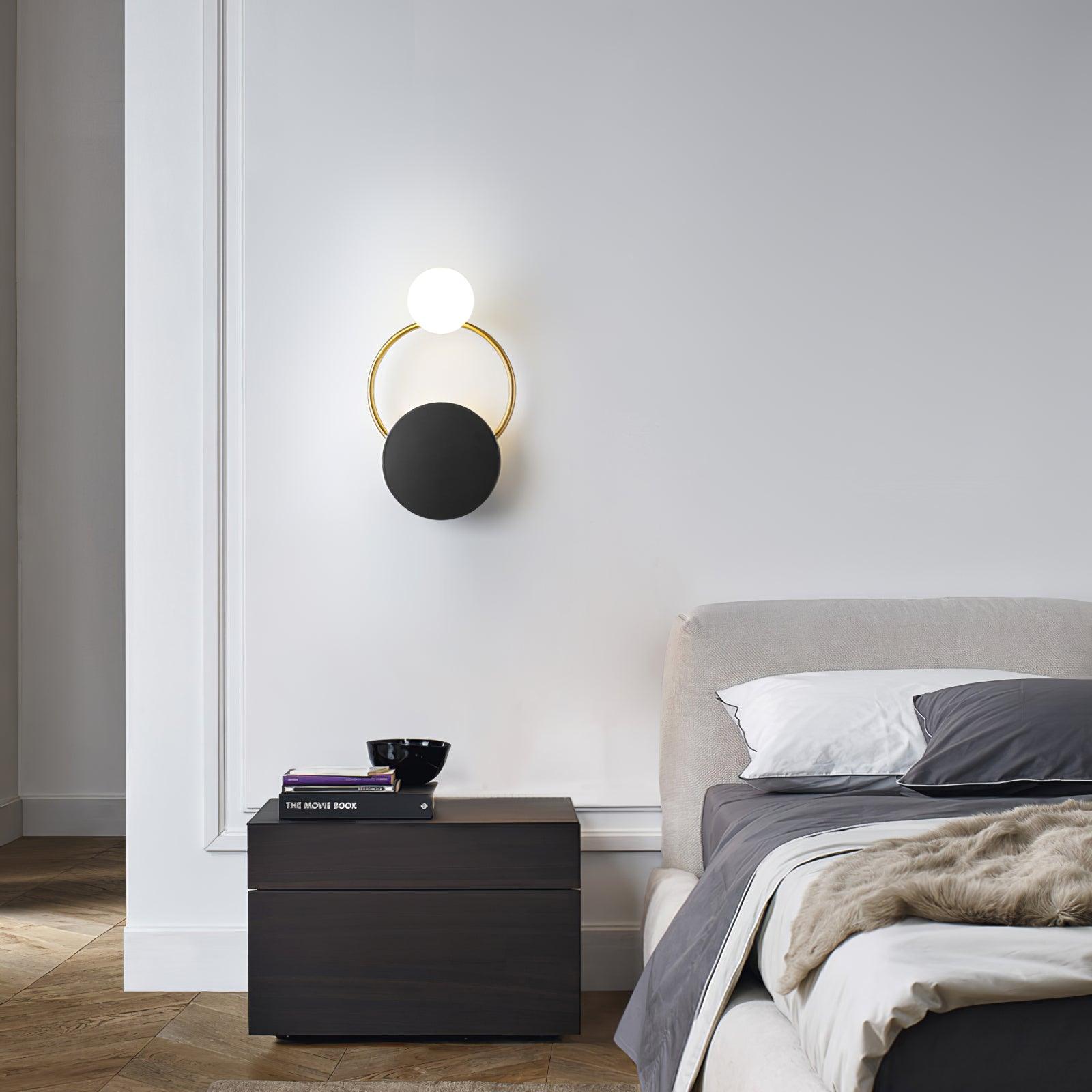 Arisha Modern LED Triple Rings Wall Lamp, Metal/Glass, Gold/Black, Bedroom