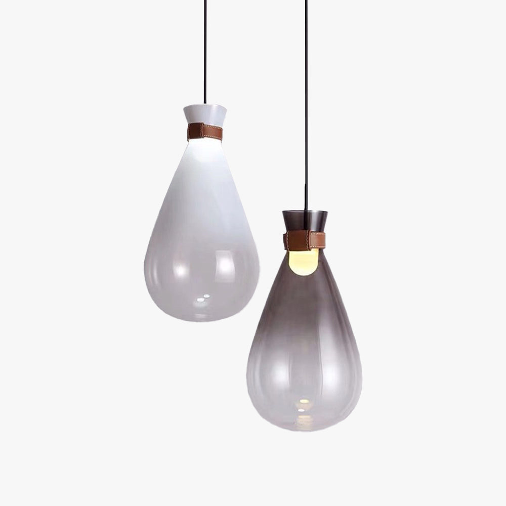 Valentina Minimalist Teardrop Shaped Glass Pendant Light, Smoke Gray/White