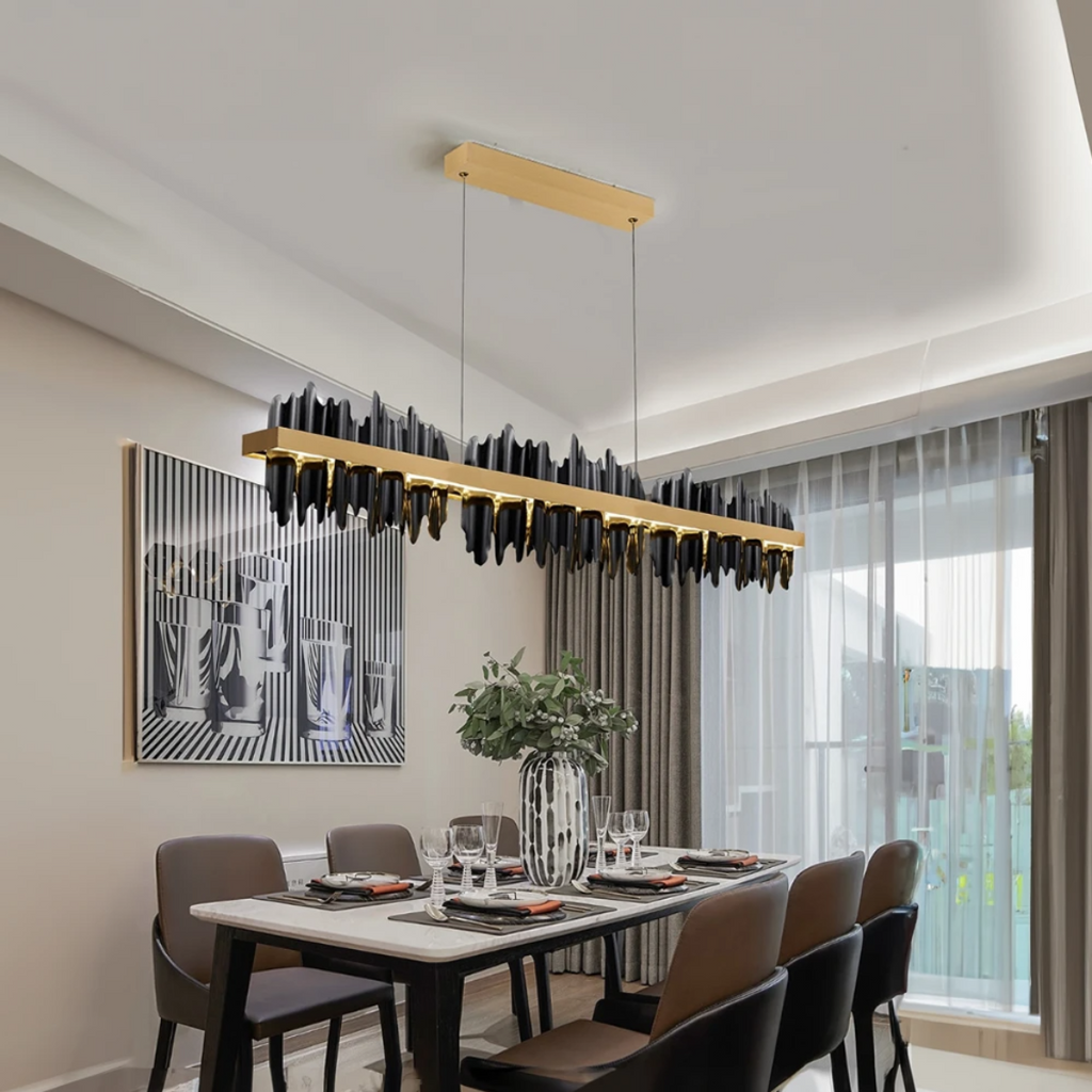 Kristy Industrial Chandelier Rectangle Metal Gold Black Living Room