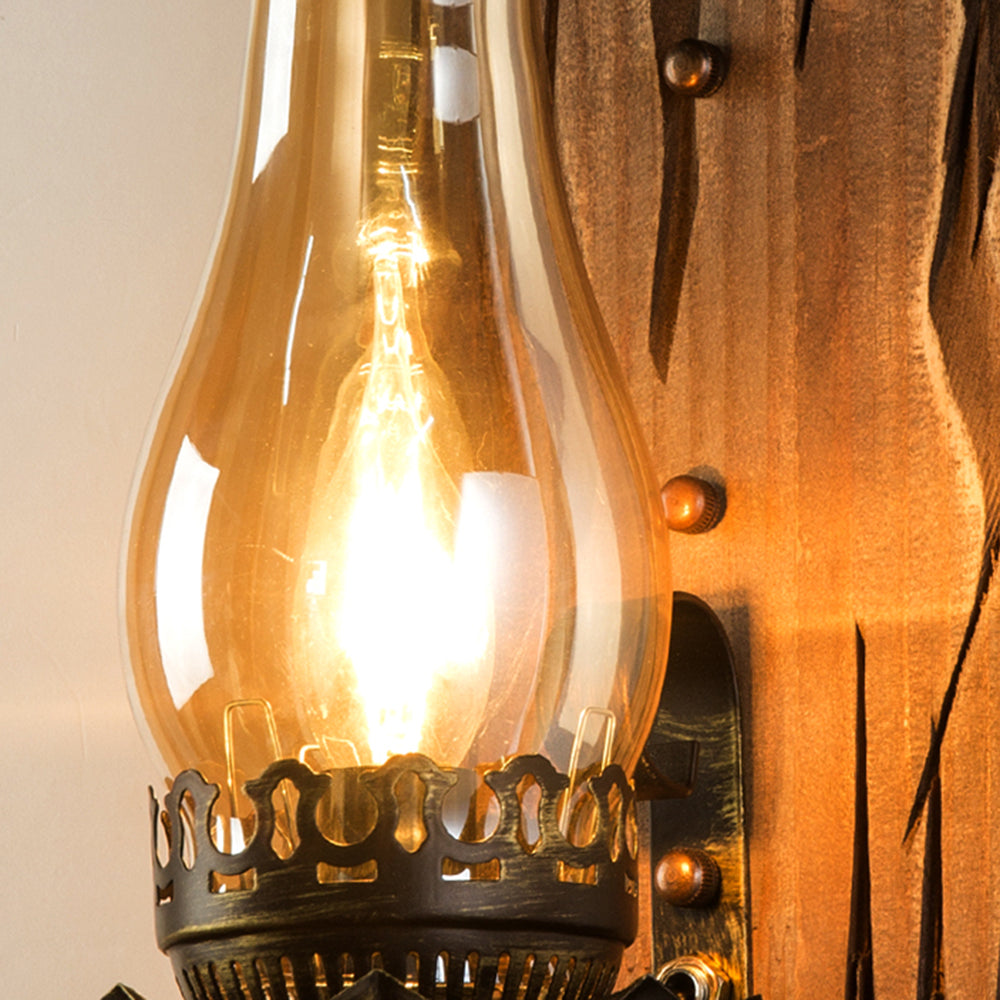 Epoch Wall Lamp Vintage Candle Wooden Glass, Bedroom