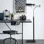Salgado Design Modern Black Floor Lamp, Leather & Metal
